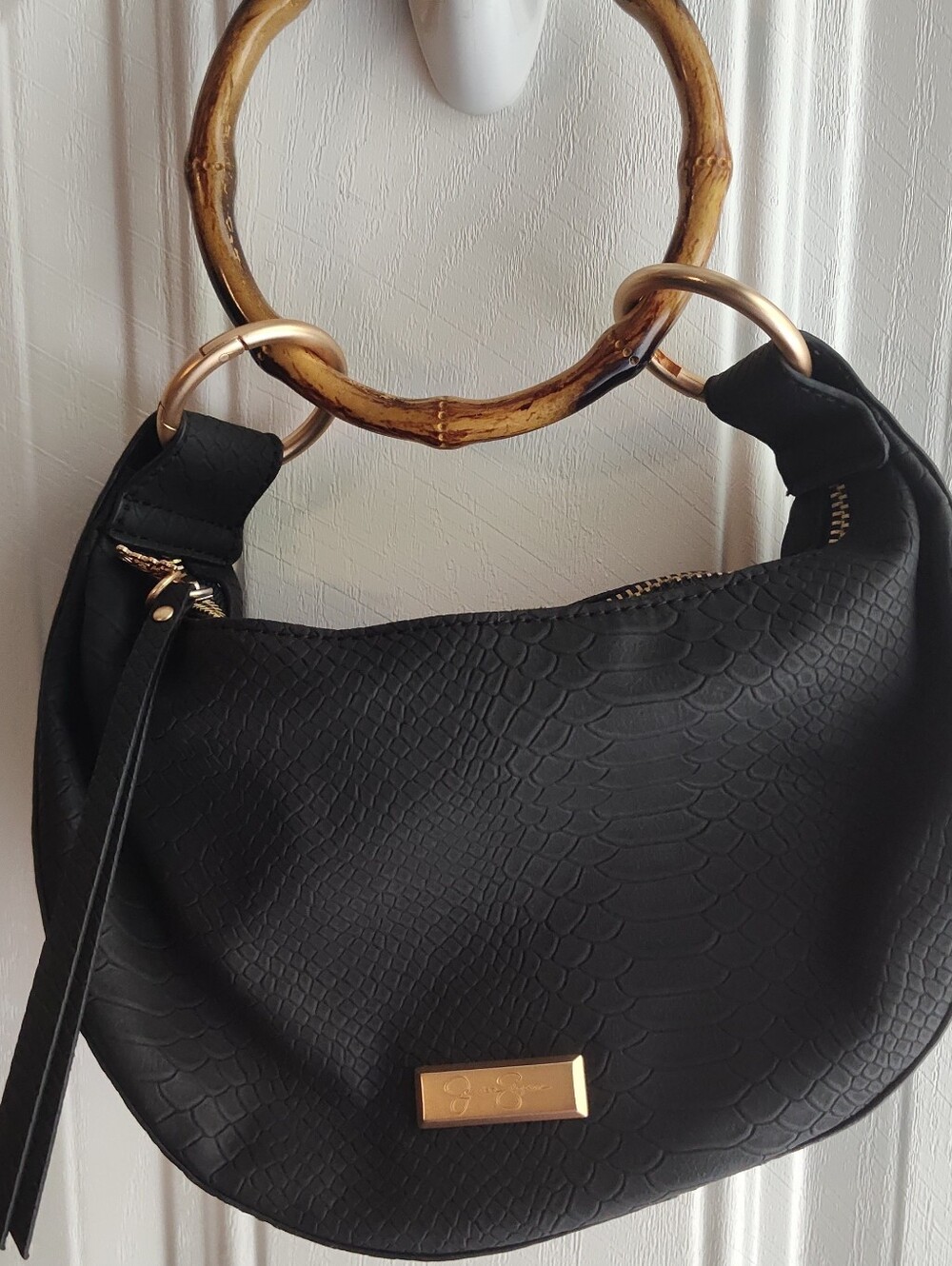 Jessica Simpson Black Textured Hobo Bag Or Shoulder Bag with Gold Accents EUC..